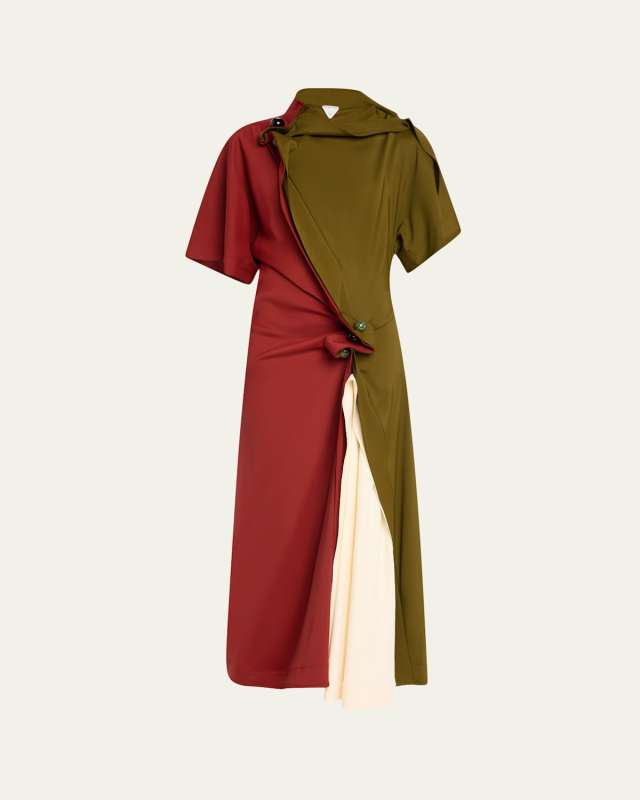 Colorblock Fluid Stretch Viscose Piercing Dress